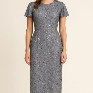 Mac Duggal 14515 Powder Blue Beaded Sequin Midi Dress Size 2 NWT